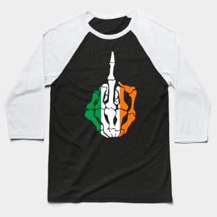 Skeleton Middle Finger Ireland Flag Baseball T-Shirt